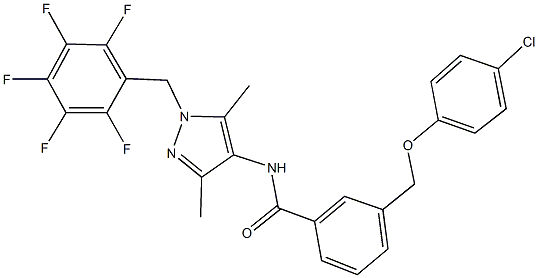 3-[(4-chlorophenoxy)methyl]-N-[3,5-dimethyl-1-(2,3,4,5,6-pentafluorobenzyl)-1H-pyrazol-4-yl]benzamide 结构式