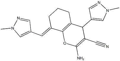 2-amino-4-(1-methyl-1H-pyrazol-4-yl)-8-[(1-methyl-1H-pyrazol-4-yl)methylene]-5,6,7,8-tetrahydro-4H-chromene-3-carbonitrile 结构式