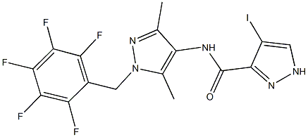 N-[3,5-dimethyl-1-(2,3,4,5,6-pentafluorobenzyl)-1H-pyrazol-4-yl]-4-iodo-1H-pyrazole-3-carboxamide 结构式