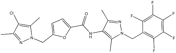 5-[(4-chloro-3,5-dimethyl-1H-pyrazol-1-yl)methyl]-N-[3,5-dimethyl-1-(2,3,4,5,6-pentafluorobenzyl)-1H-pyrazol-4-yl]-2-furamide 结构式