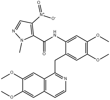 N-{2-[(6,7-dimethoxy-1-isoquinolinyl)methyl]-4,5-dimethoxyphenyl}-4-nitro-1-methyl-1H-pyrazole-5-carboxamide 结构式