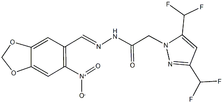 2-[3,5-bis(difluoromethyl)-1H-pyrazol-1-yl]-N'-({6-nitro-1,3-benzodioxol-5-yl}methylene)acetohydrazide 结构式