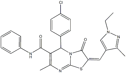 5-(4-chlorophenyl)-2-[(1-ethyl-3-methyl-1H-pyrazol-4-yl)methylene]-7-methyl-3-oxo-N-phenyl-2,3-dihydro-5H-[1,3]thiazolo[3,2-a]pyrimidine-6-carboxamide 结构式