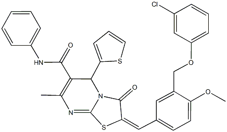 2-{3-[(3-chlorophenoxy)methyl]-4-methoxybenzylidene}-7-methyl-3-oxo-N-phenyl-5-(2-thienyl)-2,3-dihydro-5H-[1,3]thiazolo[3,2-a]pyrimidine-6-carboxamide 结构式