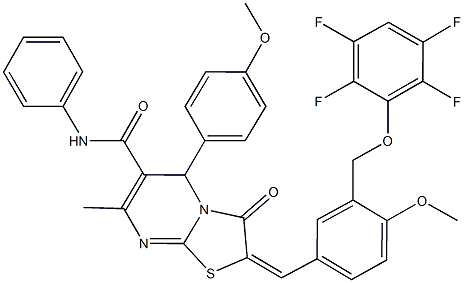 5-(4-methoxyphenyl)-2-{4-methoxy-3-[(2,3,5,6-tetrafluorophenoxy)methyl]benzylidene}-7-methyl-3-oxo-N-phenyl-2,3-dihydro-5H-[1,3]thiazolo[3,2-a]pyrimidine-6-carboxamide 结构式