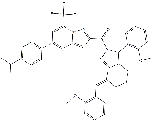 5-(4-isopropylphenyl)-2-{[7-(2-methoxybenzylidene)-3-(2-methoxyphenyl)-3,3a,4,5,6,7-hexahydro-2H-indazol-2-yl]carbonyl}-7-(trifluoromethyl)pyrazolo[1,5-a]pyrimidine 结构式