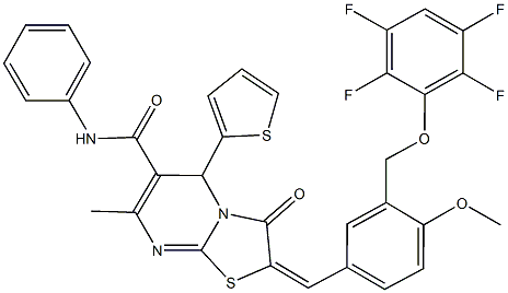 2-{4-methoxy-3-[(2,3,5,6-tetrafluorophenoxy)methyl]benzylidene}-7-methyl-3-oxo-N-phenyl-5-(2-thienyl)-2,3-dihydro-5H-[1,3]thiazolo[3,2-a]pyrimidine-6-carboxamide 结构式