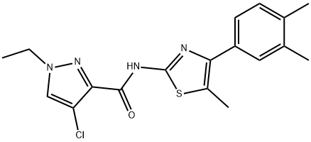 4-chloro-N-[4-(3,4-dimethylphenyl)-5-methyl-1,3-thiazol-2-yl]-1-ethyl-1H-pyrazole-3-carboxamide 结构式
