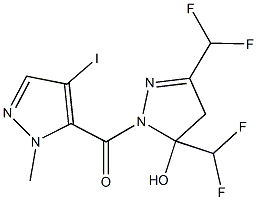 3,5-bis(difluoromethyl)-1-[(4-iodo-1-methyl-1H-pyrazol-5-yl)carbonyl]-4,5-dihydro-1H-pyrazol-5-ol 结构式