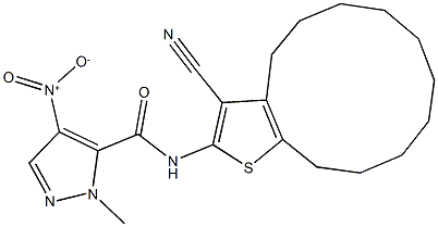 N-(3-cyano-4,5,6,7,8,9,10,11,12,13-decahydrocyclododeca[b]thien-2-yl)-4-nitro-1-methyl-1H-pyrazole-5-carboxamide 结构式