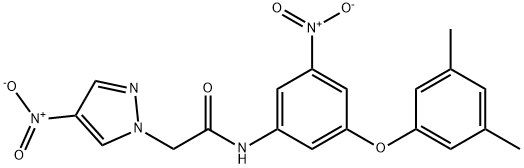 N-{3-(3,5-dimethylphenoxy)-5-nitrophenyl}-2-{4-nitro-1H-pyrazol-1-yl}acetamide 结构式