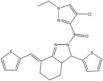 2-[(4-chloro-1-ethyl-1H-pyrazol-3-yl)carbonyl]-3-(2-thienyl)-7-(2-thienylmethylene)-3,3a,4,5,6,7-hexahydro-2H-indazole 结构式