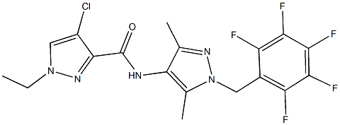 4-chloro-N-[3,5-dimethyl-1-(2,3,4,5,6-pentafluorobenzyl)-1H-pyrazol-4-yl]-1-ethyl-1H-pyrazole-3-carboxamide 结构式