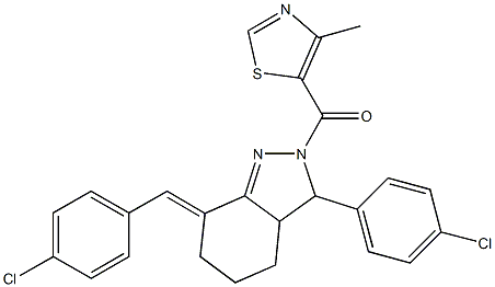 7-(4-chlorobenzylidene)-3-(4-chlorophenyl)-2-[(4-methyl-1,3-thiazol-5-yl)carbonyl]-3,3a,4,5,6,7-hexahydro-2H-indazole 结构式