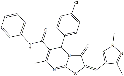 5-(4-chlorophenyl)-2-[(1,3-dimethyl-1H-pyrazol-4-yl)methylene]-7-methyl-3-oxo-N-phenyl-2,3-dihydro-5H-[1,3]thiazolo[3,2-a]pyrimidine-6-carboxamide 结构式