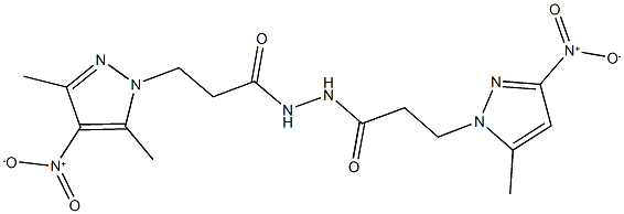 N'-(3-{4-nitro-3,5-dimethyl-1H-pyrazol-1-yl}propanoyl)-3-{3-nitro-5-methyl-1H-pyrazol-1-yl}propanohydrazide 结构式