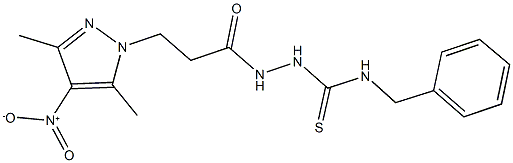 N-benzyl-2-(3-{4-nitro-3,5-dimethyl-1H-pyrazol-1-yl}propanoyl)hydrazinecarbothioamide 结构式