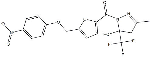 1-[5-({4-nitrophenoxy}methyl)-2-furoyl]-3-methyl-5-(trifluoromethyl)-4,5-dihydro-1H-pyrazol-5-ol 结构式
