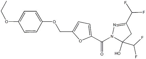3,5-bis(difluoromethyl)-1-{5-[(4-ethoxyphenoxy)methyl]-2-furoyl}-4,5-dihydro-1H-pyrazol-5-ol 结构式