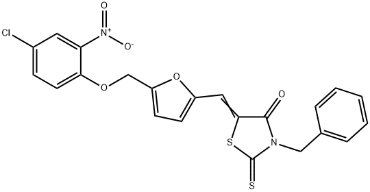 3-benzyl-5-{[5-({4-chloro-2-nitrophenoxy}methyl)-2-furyl]methylene}-2-thioxo-1,3-thiazolidin-4-one 结构式