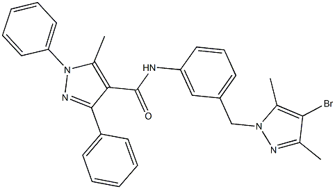 N-{3-[(4-bromo-3,5-dimethyl-1H-pyrazol-1-yl)methyl]phenyl}-5-methyl-1,3-diphenyl-1H-pyrazole-4-carboxamide 结构式