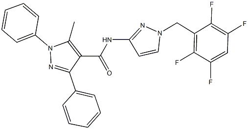 5-methyl-1,3-diphenyl-N-[1-(2,3,5,6-tetrafluorobenzyl)-1H-pyrazol-3-yl]-1H-pyrazole-4-carboxamide 结构式