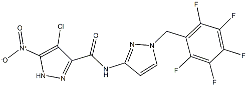 4-chloro-5-nitro-N-[1-(2,3,4,5,6-pentafluorobenzyl)-1H-pyrazol-3-yl]-1H-pyrazole-3-carboxamide 结构式