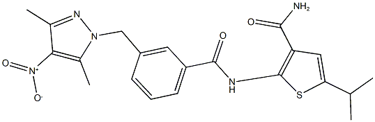 2-{[3-({4-nitro-3,5-dimethyl-1H-pyrazol-1-yl}methyl)benzoyl]amino}-5-isopropyl-3-thiophenecarboxamide 结构式