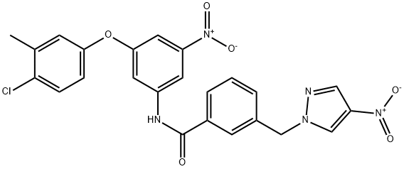 N-{3-(4-chloro-3-methylphenoxy)-5-nitrophenyl}-3-({4-nitro-1H-pyrazol-1-yl}methyl)benzamide 结构式