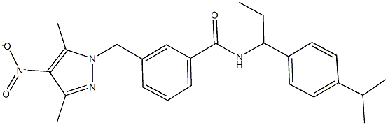 3-({4-nitro-3,5-dimethyl-1H-pyrazol-1-yl}methyl)-N-[1-(4-isopropylphenyl)propyl]benzamide 结构式