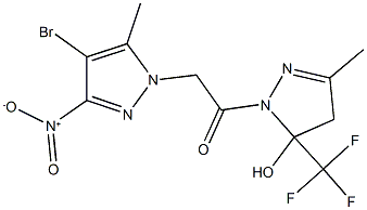 1-({4-bromo-3-nitro-5-methyl-1H-pyrazol-1-yl}acetyl)-3-methyl-5-(trifluoromethyl)-4,5-dihydro-1H-pyrazol-5-ol 结构式