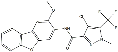 4-chloro-N-(2-methoxydibenzo[b,d]furan-3-yl)-1-methyl-5-(trifluoromethyl)-1H-pyrazole-3-carboxamide 结构式
