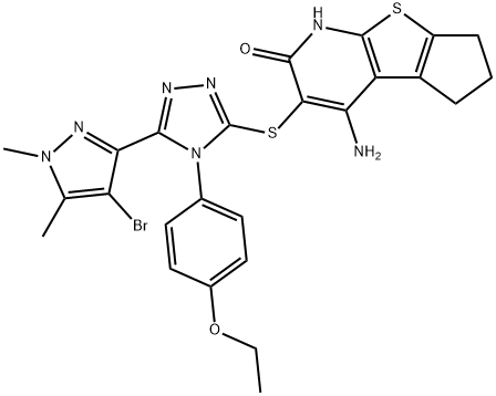 4-amino-3-{[5-(4-bromo-1,5-dimethyl-1H-pyrazol-3-yl)-4-(4-ethoxyphenyl)-4H-1,2,4-triazol-3-yl]sulfanyl}-6,7-dihydro-5H-cyclopenta[4,5]thieno[2,3-b]pyridin-2-ol 结构式