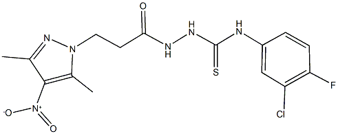 N-(3-chloro-4-fluorophenyl)-2-(3-{4-nitro-3,5-dimethyl-1H-pyrazol-1-yl}propanoyl)hydrazinecarbothioamide 结构式