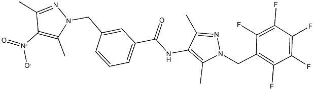 N-[3,5-dimethyl-1-(2,3,4,5,6-pentafluorobenzyl)-1H-pyrazol-4-yl]-3-({4-nitro-3,5-dimethyl-1H-pyrazol-1-yl}methyl)benzamide 结构式