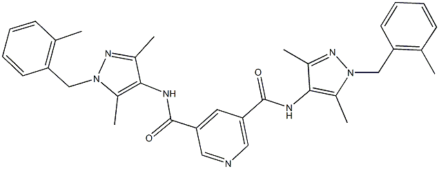 N~3~,N~5~-bis[3,5-dimethyl-1-(2-methylbenzyl)-1H-pyrazol-4-yl]-3,5-pyridinedicarboxamide 结构式