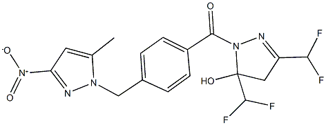 3,5-bis(difluoromethyl)-1-[4-({3-nitro-5-methyl-1H-pyrazol-1-yl}methyl)benzoyl]-4,5-dihydro-1H-pyrazol-5-ol 结构式