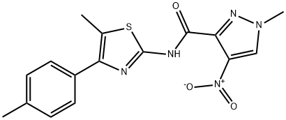 4-nitro-1-methyl-N-[5-methyl-4-(4-methylphenyl)-1,3-thiazol-2-yl]-1H-pyrazole-3-carboxamide 结构式