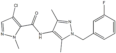 4-chloro-N-[1-(3-fluorobenzyl)-3,5-dimethyl-1H-pyrazol-4-yl]-1-methyl-1H-pyrazole-5-carboxamide 结构式