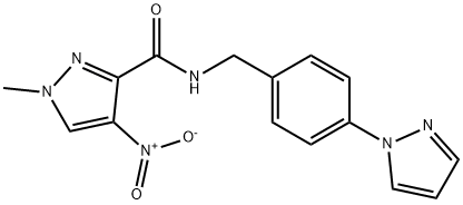 4-nitro-1-methyl-N-[4-(1H-pyrazol-1-yl)benzyl]-1H-pyrazole-3-carboxamide 结构式