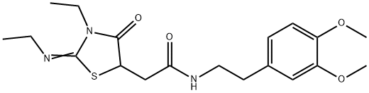 N-[2-(3,4-dimethoxyphenyl)ethyl]-2-[3-ethyl-2-(ethylimino)-4-oxo-1,3-thiazolidin-5-yl]acetamide 结构式