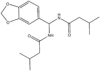 N-{1,3-benzodioxol-5-yl[(3-methylbutanoyl)amino]methyl}-3-methylbutanamide 结构式