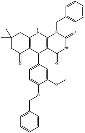 1-benzyl-5-[4-(benzyloxy)-3-methoxyphenyl]-2-hydroxy-8,8-dimethyl-5,8,9,10-tetrahydropyrimido[4,5-b]quinoline-4,6(1H,7H)-dione 结构式