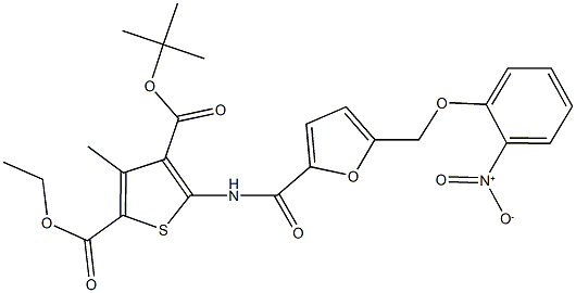 4-tert-butyl 2-ethyl 5-{[5-({2-nitrophenoxy}methyl)-2-furoyl]amino}-3-methyl-2,4-thiophenedicarboxylate 结构式