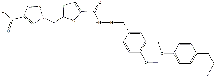 5-({4-nitro-1H-pyrazol-1-yl}methyl)-N'-{4-methoxy-3-[(4-propylphenoxy)methyl]benzylidene}-2-furohydrazide 结构式
