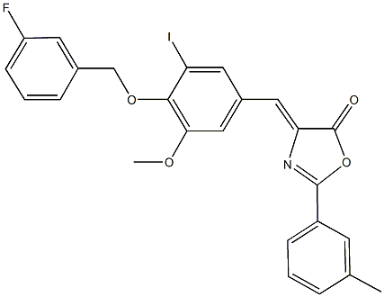 4-{4-[(3-fluorobenzyl)oxy]-3-iodo-5-methoxybenzylidene}-2-(3-methylphenyl)-1,3-oxazol-5(4H)-one 结构式