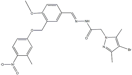 2-(4-bromo-3,5-dimethyl-1H-pyrazol-1-yl)-N'-[3-({4-nitro-3-methylphenoxy}methyl)-4-methoxybenzylidene]acetohydrazide 结构式