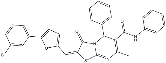 2-{[5-(3-chlorophenyl)-2-furyl]methylene}-7-methyl-3-oxo-N,5-diphenyl-2,3-dihydro-5H-[1,3]thiazolo[3,2-a]pyrimidine-6-carboxamide 结构式