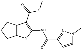 methyl 2-{[(1-methyl-1H-pyrazol-3-yl)carbonyl]amino}-5,6-dihydro-4H-cyclopenta[b]thiophene-3-carboxylate 结构式