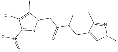 2-{4-chloro-3-nitro-5-methyl-1H-pyrazol-1-yl}-N-[(1,3-dimethyl-1H-pyrazol-4-yl)methyl]-N-methylacetamide 结构式